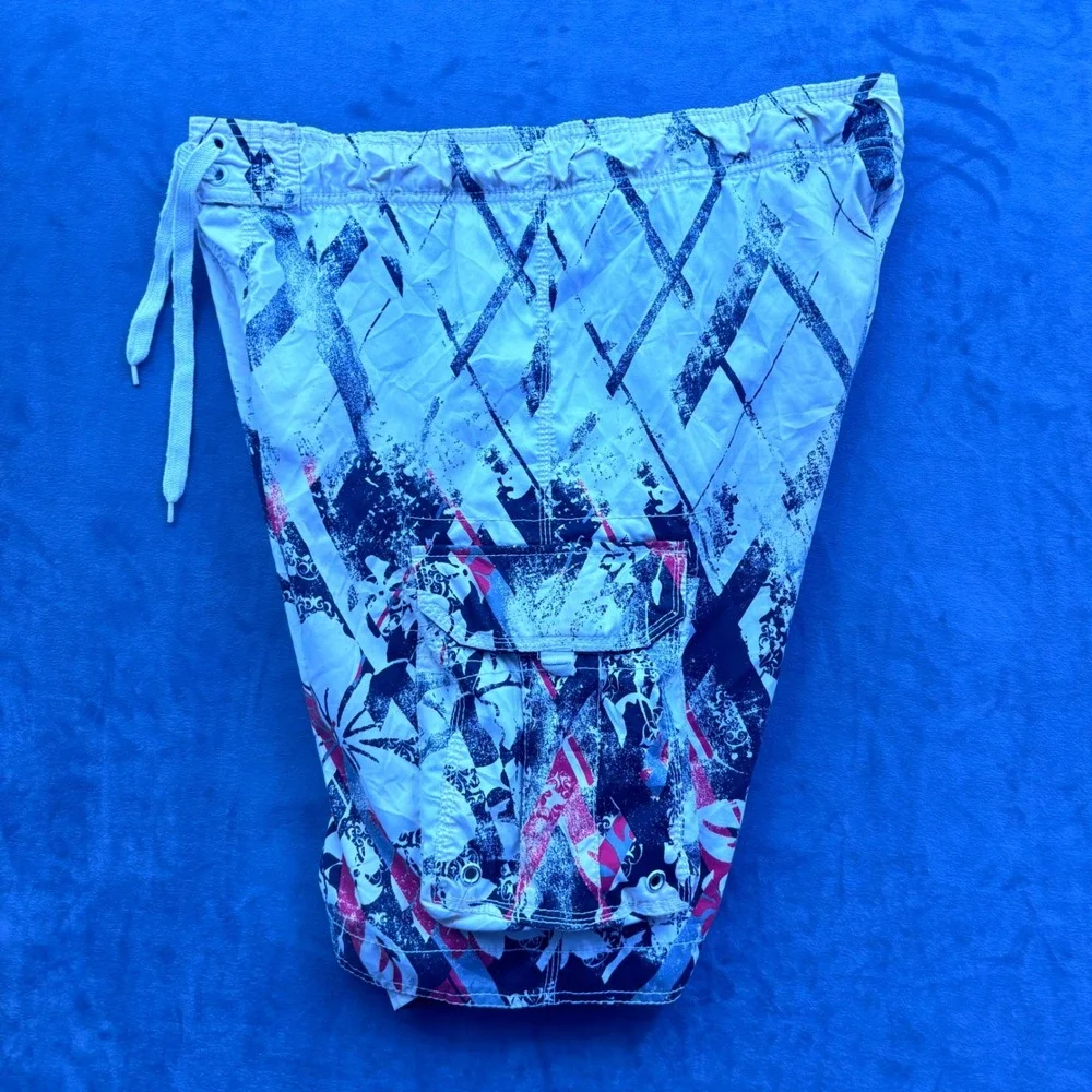 Arizona Jean Co Mens Board Shorts Pink Black White Floral Cargo Swim Trunks 34